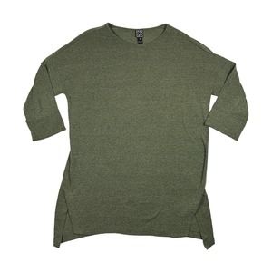 Clara Sun Woo Sz M 12 Tunic Round Neck Vent Parachute Hem 3/4 Sleeve Green USA